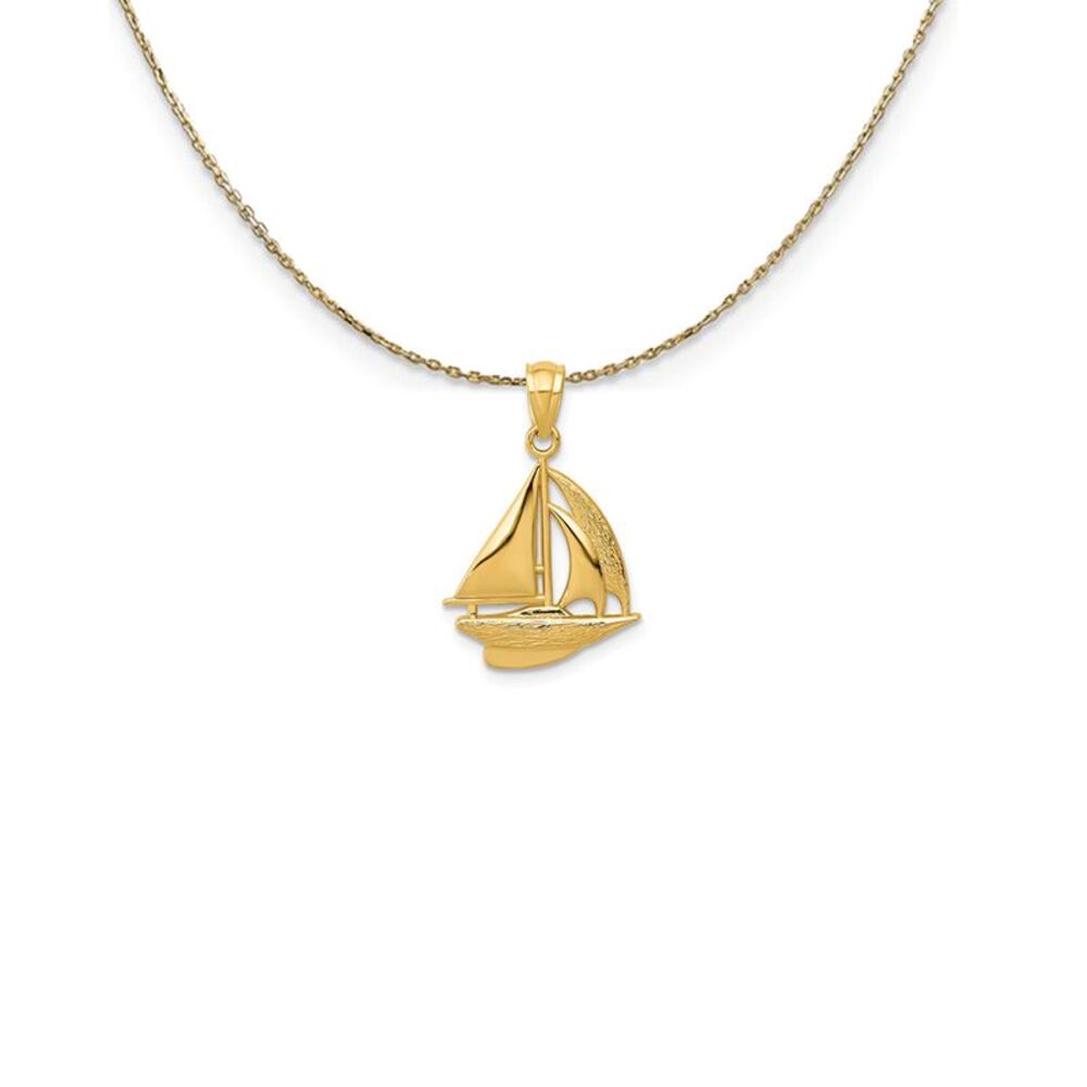 14k Yellow Gold Small Sailboat Necklace - 24 Inch